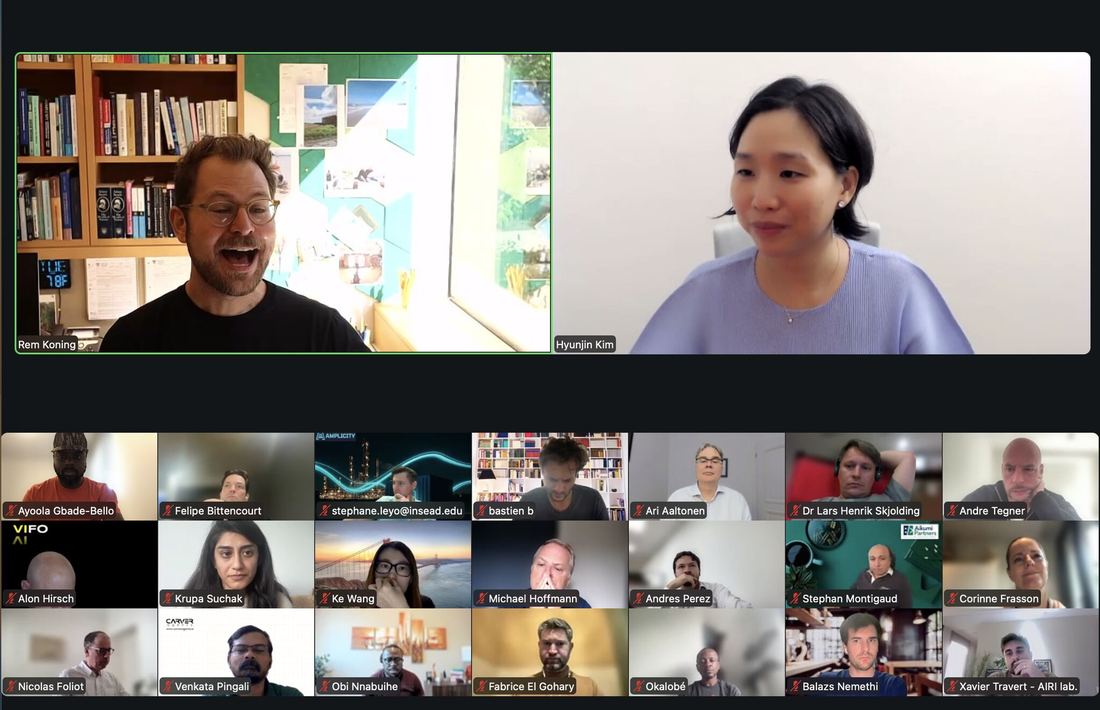 Ayoola Gbade-Bello on a video call as one of 40 founders chosen to pitch at INSEAD's AI Venture Lab, out of over 1,000 applicants