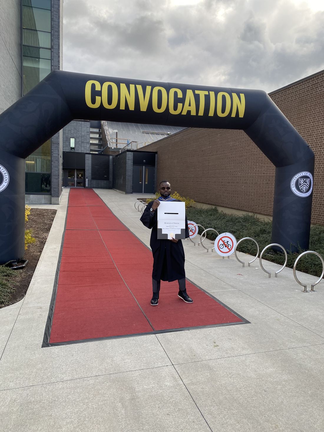 Ayoola Gbade-Bello at his University of Waterloo convocation for the Master of Business, Entrepreneurship and Technology program