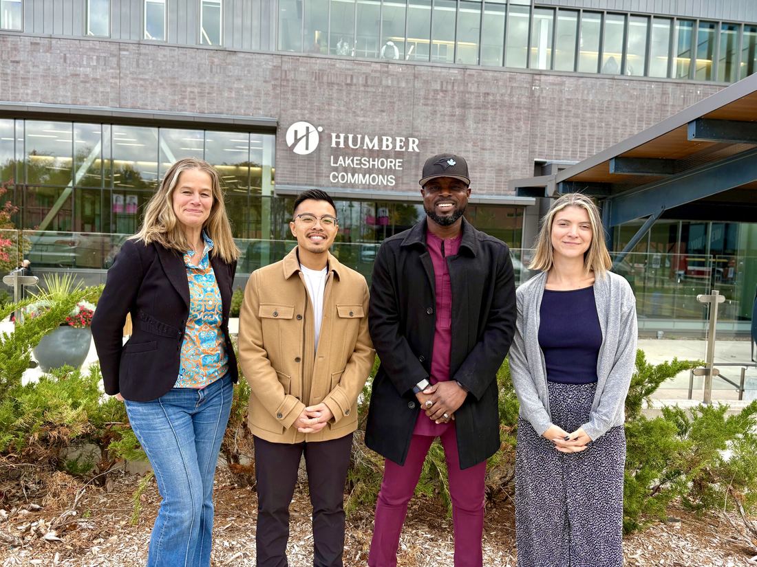 Ayoola Gbade-Bello with colleagues at Humber Polytechnic's Lakeshore Campus, Toronto, 2025